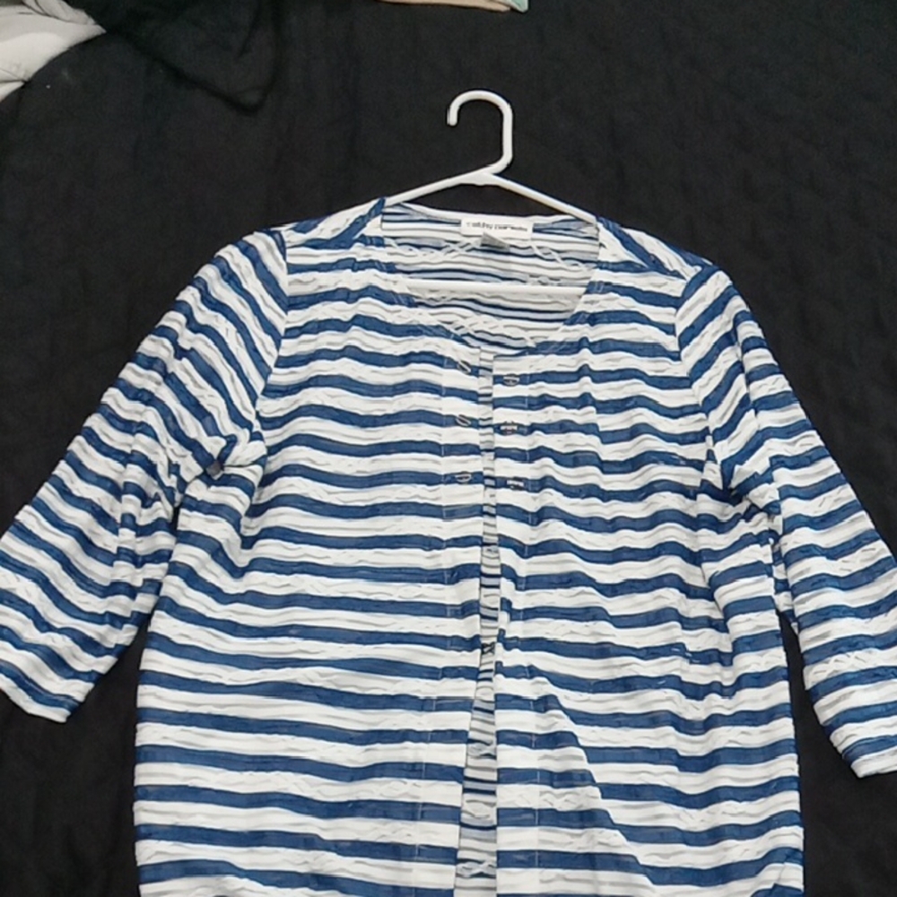 Striped Blue and White Button-Front Cardigan